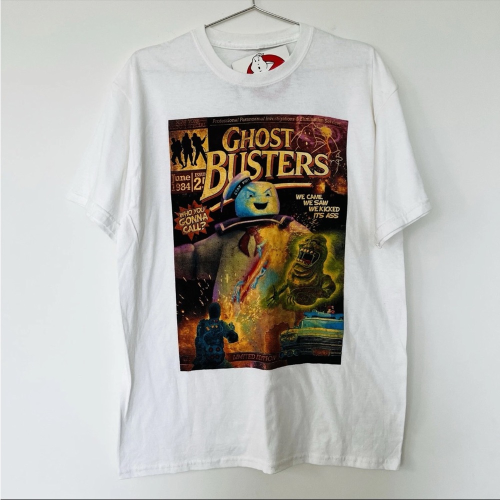 Ghostbusters T Shirt Mens Large White Short Sleeve Comic Book Cover Graphic Y2K